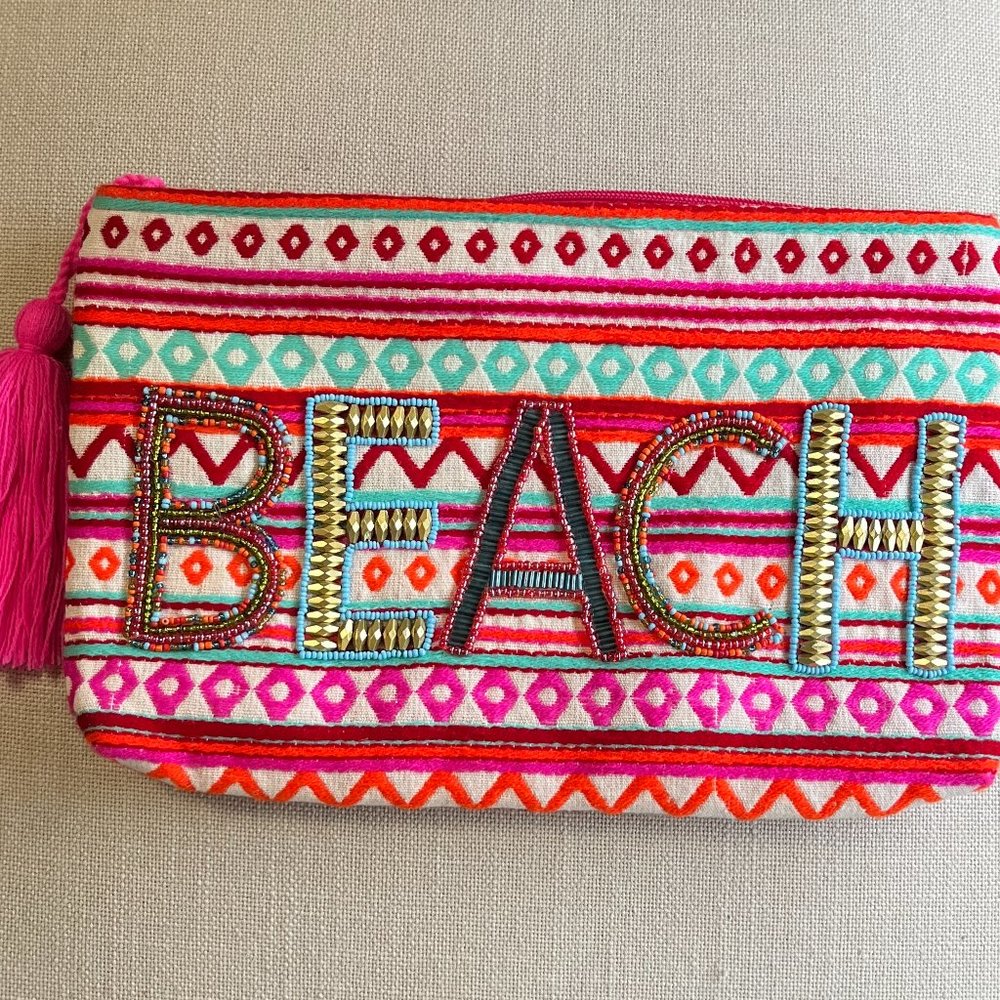 NWOT Beach Makeup Bag Beaded Soft Clutch